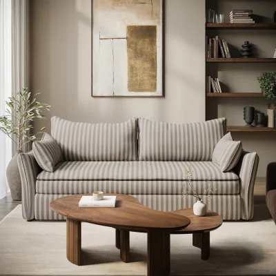 Furniture123 Gaia 3 Seater Sofa Bed In Beige Striped Chenille
