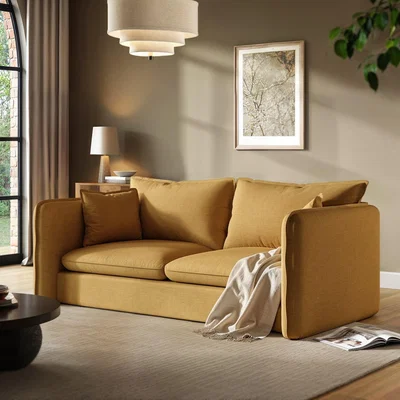 Furniture123 Honey Brown Linen-Look 3 Seater Sofa - Lorelai