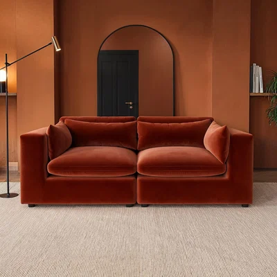 Furniture123 Burnt Orange Velvet 3 Seater Sofa - Hudson