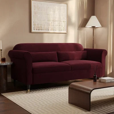 Furniture123 Burgundy Velvet 3-Seater Sofa - Ramona