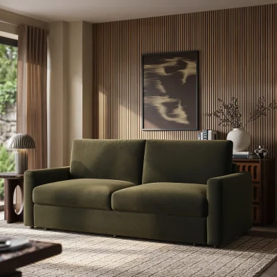 Furniture123 4 Seater King Size Pull-Out Sofa Bed with Storage in Khaki Green Chenille - Grayson