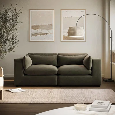 Furniture123 Khaki Green Velvet 3 Seater Sofa - Hudson