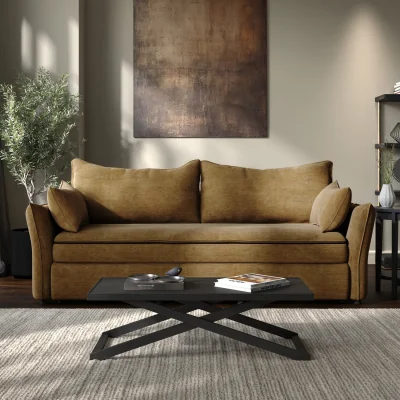 Furniture123 Caramel Brown Chenille Futon Sofa Bed with Storage - Seats 3 - Gaia