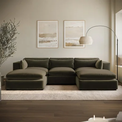 Furniture123 Khaki Green Velvet U-Shaped Sofa - Hudson