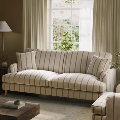 Furniture123 Cream Chenille Burnt Orange Striped 3 Seater Sofa - Payton