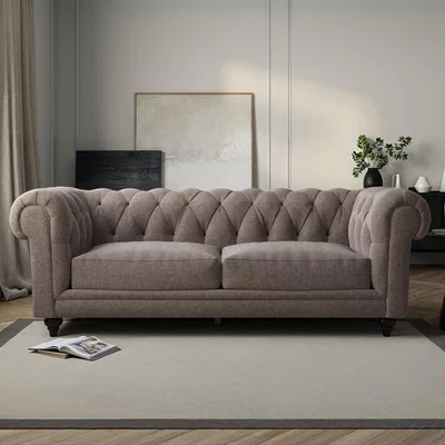Furniture123 Beige Fabric Chesterfield 3 Seater Sofa - Beatie
