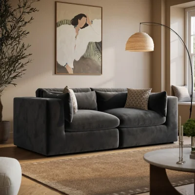 Furniture123 Charcoal Grey Velvet 3 Seater Sofa - Hudson