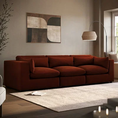 Furniture123 Large Burnt Orange Velvet 4 Seater Sofa - Hudson
