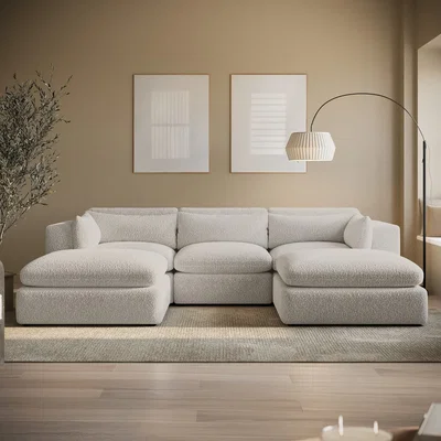 Furniture123 Beige Boucle U-Shaped Sofa - Hudson