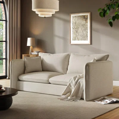 Furniture123 Cream Linen-Look 3 Seater Sofa - Lorelai