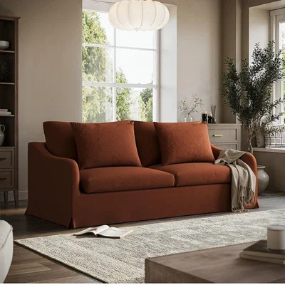 Furniture123 Rust Woven Fabric 3-Seater Slipcover Sofa - Eliza