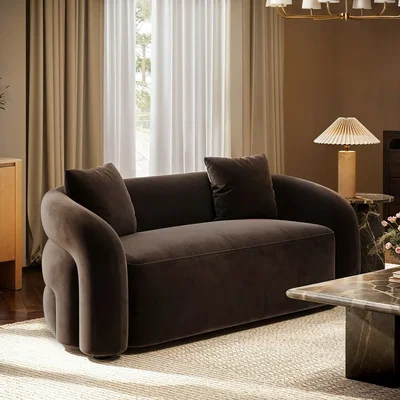 Furniture123 Brown Velvet Modern Curved 3 Seater Sofa - Zuri