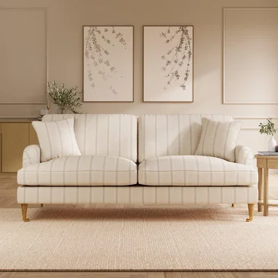 Furniture123 Cream Chenille Blue Striped 3 Seater Sofa - Payton