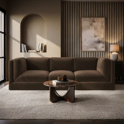 Furniture123 Brown Chenille 4 Seater Modular Sofa - Cameron