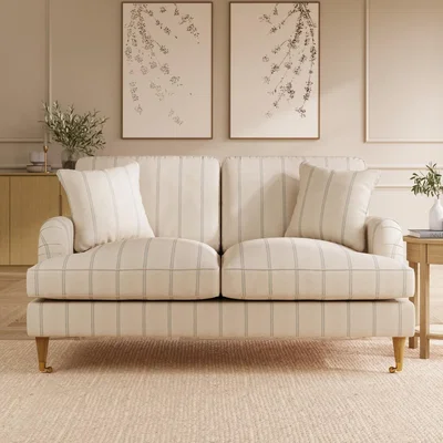 Furniture123 Cream Chenille Blue Striped 2 Seater Sofa - Payton