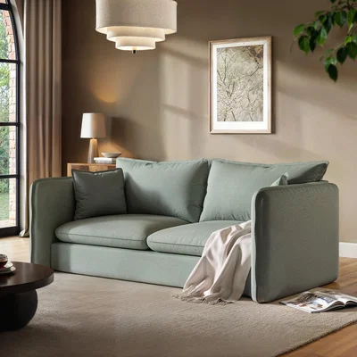 Furniture123 Sage Green Linen-Look 3 Seater Sofa - Lorelai