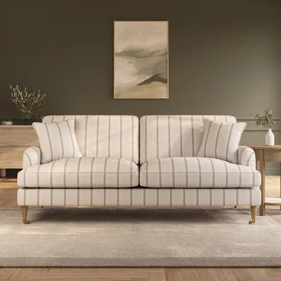 Furniture123 Cream Chenille Grey Striped 3 Seater Sofa - Payton