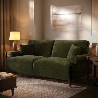 Furniture123 Forest Green Chenille Feather-Filled 3-Seater Sofa  Payton Heritage