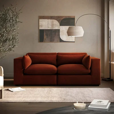 Furniture123 Burnt Orange Velvet 3 Seater Sofa - Hudson
