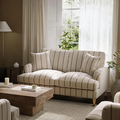 Furniture123 Cream Chenille Burnt Orange Striped 2 Seater Sofa - Payton