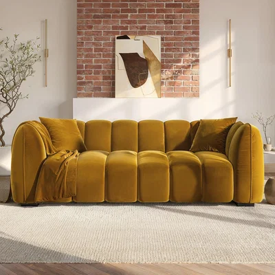 Furniture123 Mustard Velvet 3 Seater Sofa - Elod