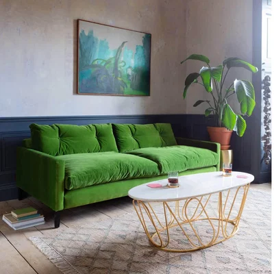 Graham & Green Kasper Grass Green Velvet 2.5 Seater Sofa