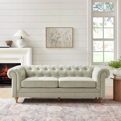 Habitat Habitat Chesterfield 3 Seater Fabric  Sofa - Natural