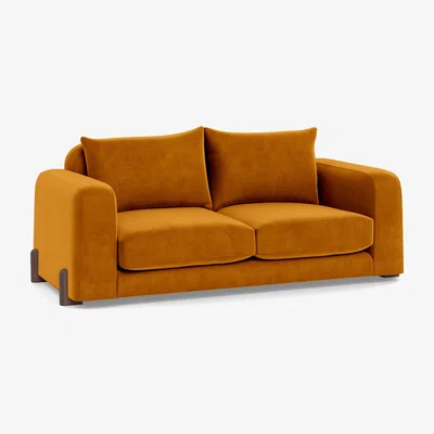 Heal's Heal's Nuvola 3 Seater Sofa Smart Luxe Velvet Cognac Natural Oak Feet