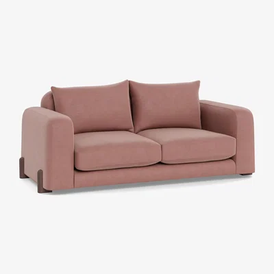 Heal's Heal's Nuvola 3 Seater Sofa Smart Luxe Velvet Dusky Pink Walnut Stained Oak Feet
