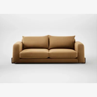 Heal's Heal's Nuvola 4 Seater Sofa Wool Velvet Camel Walnut Stained Feet