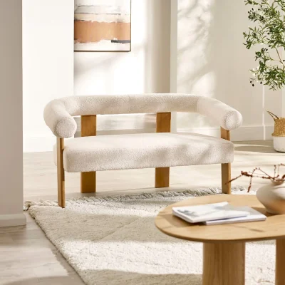 Happy Beds Freya - 2-Seater Sofa - White - Boucle Fabric - Happy Beds