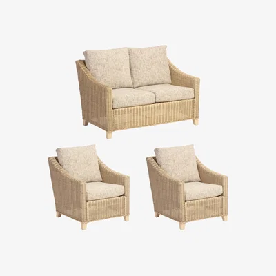 John Lewis Desser Dijon Rattan 4-Seater Lounge Sofa & Chairs Set, Grey