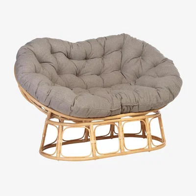 John Lewis Desser Papasan Rattan 2-Seater Sofa, Grey