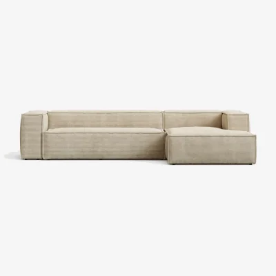 Kave Home Blok fire-retardant 4-seater sofa with right chaise longue in thick ecru corduroy 330cm FSC Mix Credit