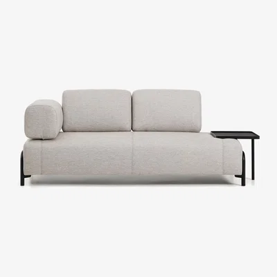 Kave Home Compo 2-seater greige sofa with large tray table and black metal frame 200 cm FSC Mix Credit