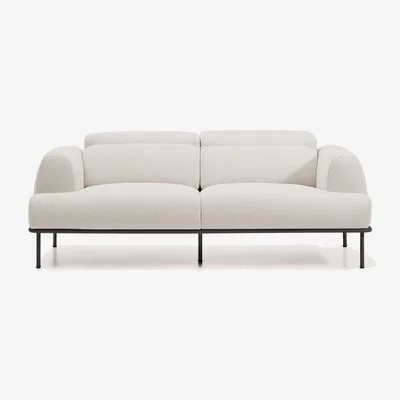 Kave Home Aurum 2-seater sofa in ecru chenille with reclining headrest and matte grey metal base 210cm FSC Mix Credit