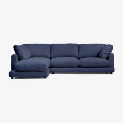 Kave Home Gala fire-retardant blue bouclé 4-seater sofa with left chaise longue FSC Mix Credit 300cm