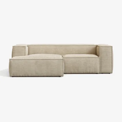 Kave Home Blok fire-retardant 2-seater sofa with left chaise longue in thick ecru corduroy 240cm FSC Mix Credit