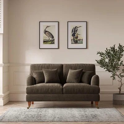 La Redoute Emeline Textured Velvet 2 Seater Sofa with Antique Castor Legs