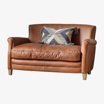 La Redoute Derby Vintage Leather Compact 2 Seater Sofa with Roll Top Arms