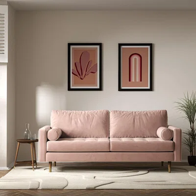 La Redoute Coco Mid-Century Velvet 3 Seater Sofa with Walnut Legs