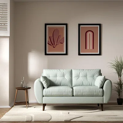 La Redoute Ada Scandi Buttoned Soft Brushed 2 Seater Sofa with Dark Wood Legs