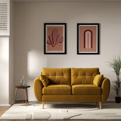 La Redoute Ada Scandi Buttoned Velvet 2 Seater Sofa with Light Wood Legs