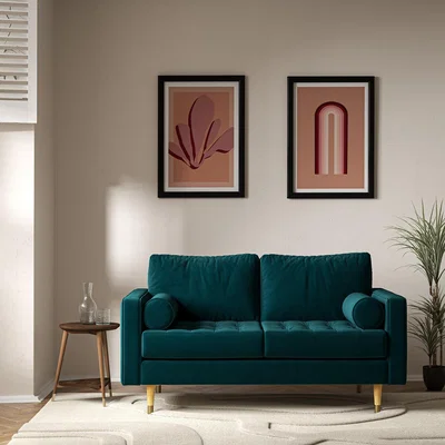 La Redoute Coco Mid-Century Velvet 2 Seater Sofa with Natural Wood Legs