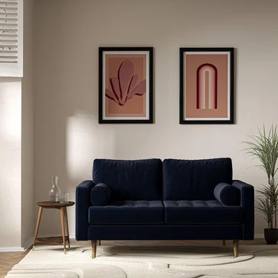 La Redoute Coco Mid-Century Velvet 2 Seater Sofa with Walnut Legs