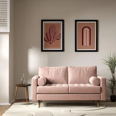 La Redoute Coco Mid-Century Velvet 2 Seater Sofa with Walnut Legs
