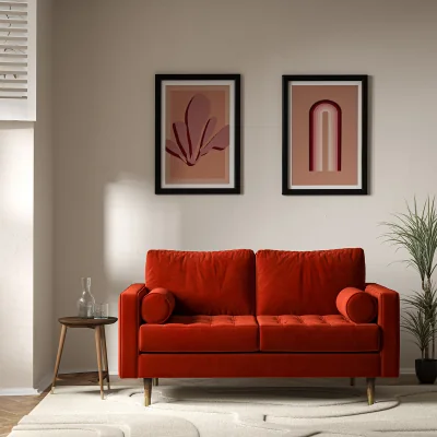La Redoute Coco Mid-Century Velvet 2 Seater Sofa with Dark Wood Legs