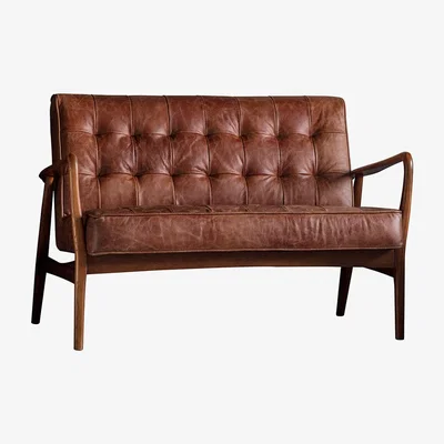 La Redoute Bloomfield 2 Seater Leather Sofa with Solid Oak Frame