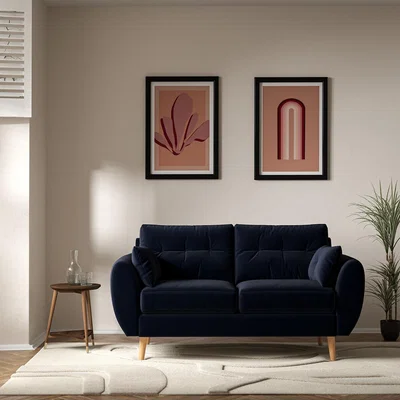 La Redoute Ada Scandi Buttoned Velvet 2 Seater Sofa with Light Wood Legs