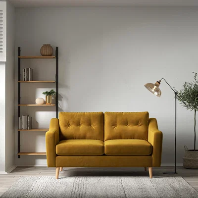 La Redoute Rosa Curve Buttoned Velvet 2 Seater Sofa with Light Wood Legs